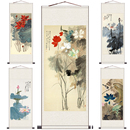 饰画 张大千五色荷花花鸟画国画丝绸画风水挂画字画礼品卷轴茶楼装
