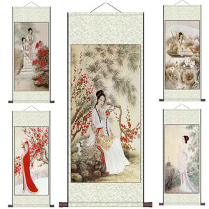 古典仕女仿古卷轴字画丝绸卷轴画茶楼美人装饰画踏雪寻梅定制挂画
