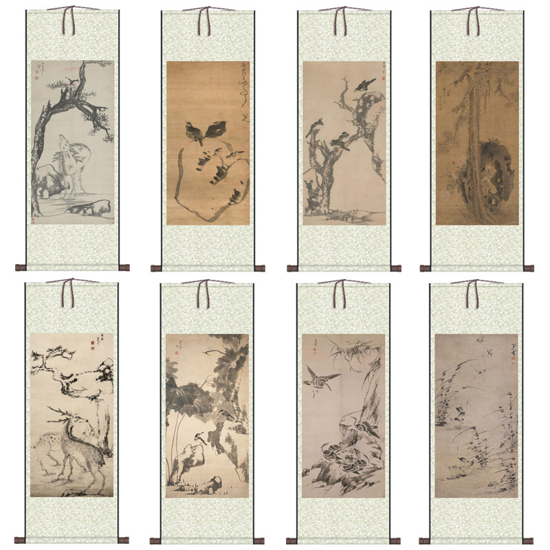 仿古山水花鸟画国画字画卷轴荷花翠鸟名家字画办公室挂画定制新款