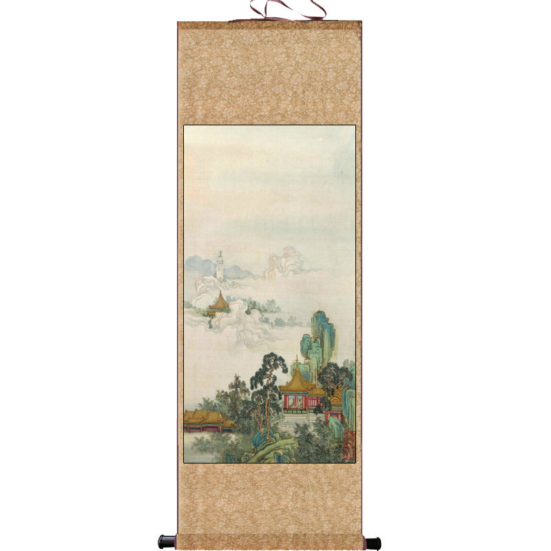 清 陈枚 山水楼阁条幅挂画办公室山水画卷轴画国画仿古画中国风