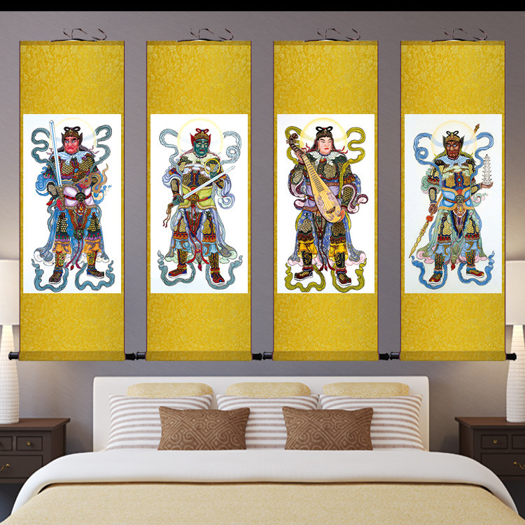 四大天王国画字画卷轴画风水字画传统文化挂画可定制