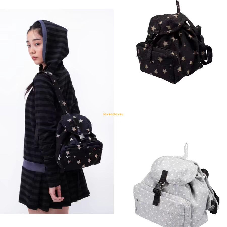 cc韩国小众shalom波点星星双肩包背包水桶书包帆布棉日系女
