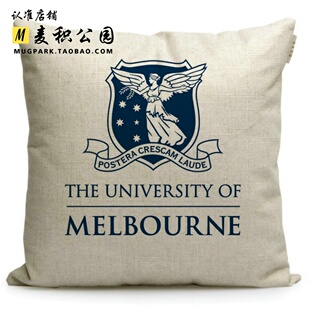 澳大利亚名校周边 墨尔本大学Melbourne纪念品沙发靠垫棉麻抱枕