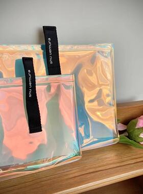68包邮｜大牌专柜柔软透明果冻彩色镭射魔术贴折叠防水化妆收纳包
