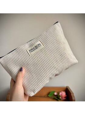 68包邮｜出口巴黎小众尾货经典简约百搭奶油黑白灯芯绒化妆收纳包