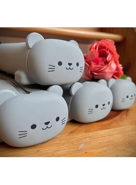 单品包邮｜英国小众品牌paperchase灰色Q弹硅胶可爱小猫拉链笔袋