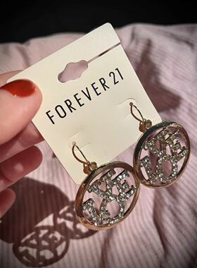68包邮｜出口欧美合金锆石金色大圆片镂空闪钻装饰耳环