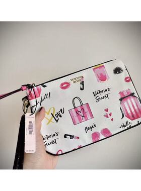 68包邮｜专柜尾货高品黑色pu珠光亮片睫毛红唇手腕包收纳包化妆包