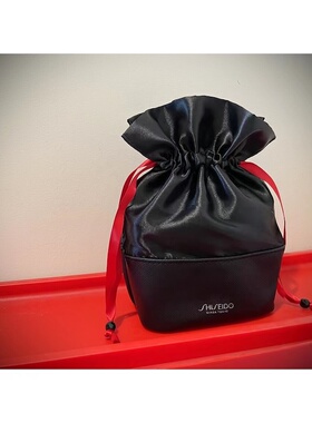 68包邮｜出口高品质复古红黑色仿丝绸暗纹pu拼接抽绳收纳袋化妆包