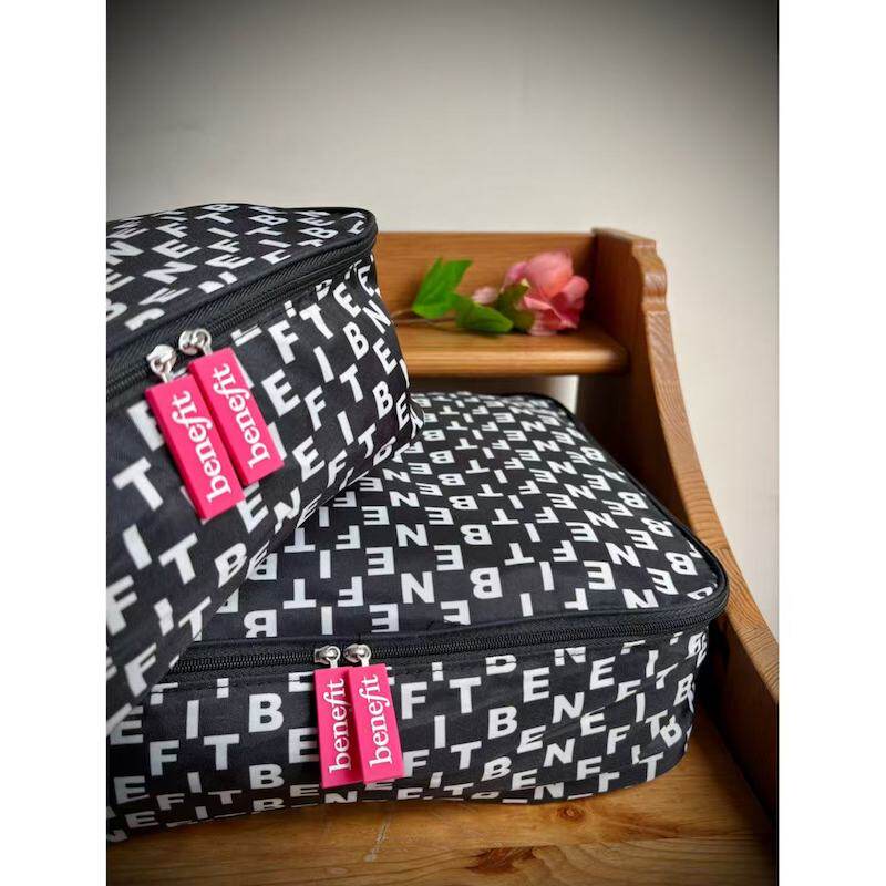 68包邮｜外贸尾货经典中性款黑白字母玫红拉链头撞色内衣服收纳包