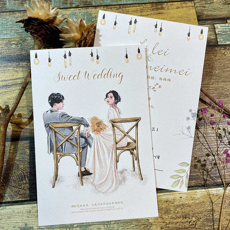 婚礼请帖定制创意小众风个性结婚手绘喜帖印刷欧式请柬邀请函打印