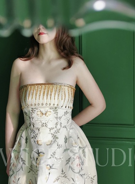 正品 越南设计师品牌Lobbster 刺绣裹胸连衣裙 晨袍 轻礼服租赁