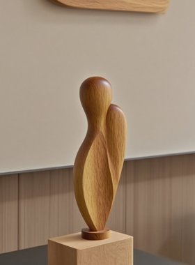 现代简约创意抽象实木几何雕塑摆件售楼处样板间酒店玄关装饰品