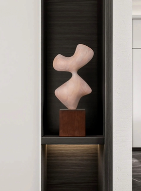 样板房创意抽象木雕摆件客厅玄关装饰品酒店售楼处软装雕塑艺术品