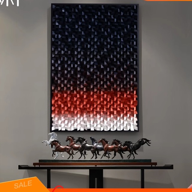 北欧马赛克木块抽象艺术挂画样板间玄关装饰画走廊过道立体实物画图片