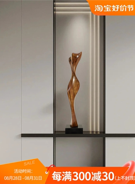 酒店大堂抽象木雕装饰摆件高档软装样板间玄关竖高实木雕塑艺术品