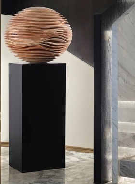 酒店大堂软装手工木雕圆球落地摆件售楼处会所艺术装置室内装饰品