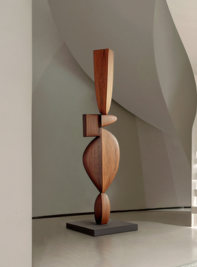 酒店样板间客厅玄关抽象木雕落地摆件售楼处软装雕塑艺术装置摆设