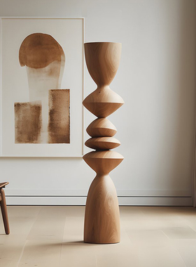 样板间玄关抽象木雕落地摆件酒店售楼处走廊过道装饰大型艺术雕塑