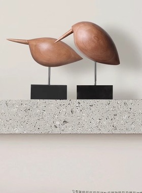 创意抽象动物实木小鸟模型木雕摆件样板间玄关客厅电视柜家居饰品