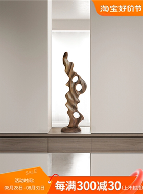 抽象木雕客厅玄关装饰摆件酒店样板房软装实木雕塑艺术品家居饰品