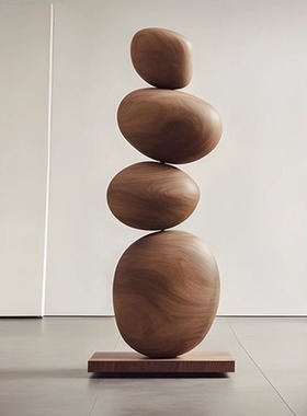 石来运转创意实木雕塑艺术落地摆件大型民宿酒店客厅沙发旁装饰品