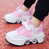 隐形 大童学生运动轮滑鞋 儿童暴走鞋 女童初学者四轮一键收缩溜冰鞋