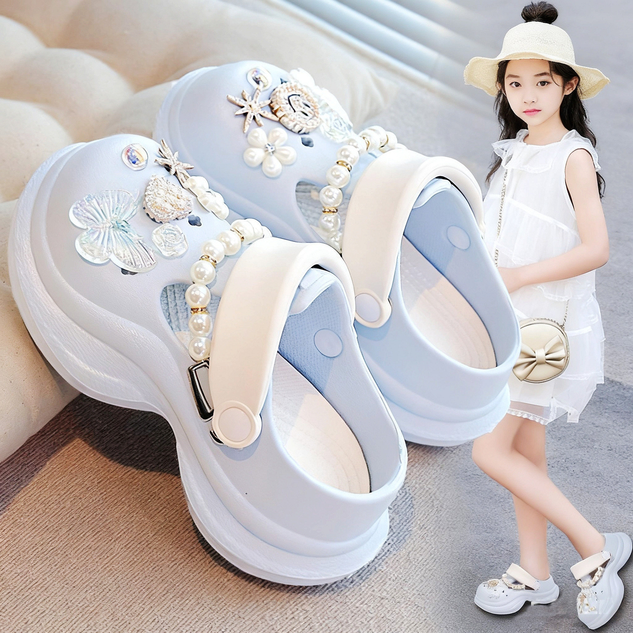 女童拖鞋2026新款夏季儿童洞洞鞋防滑踩屎感外穿女孩公主两穿凉拖