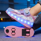 四轮一键可收缩儿童运动学生隐形轮滑鞋 女童暴走鞋 带刹车2025新款