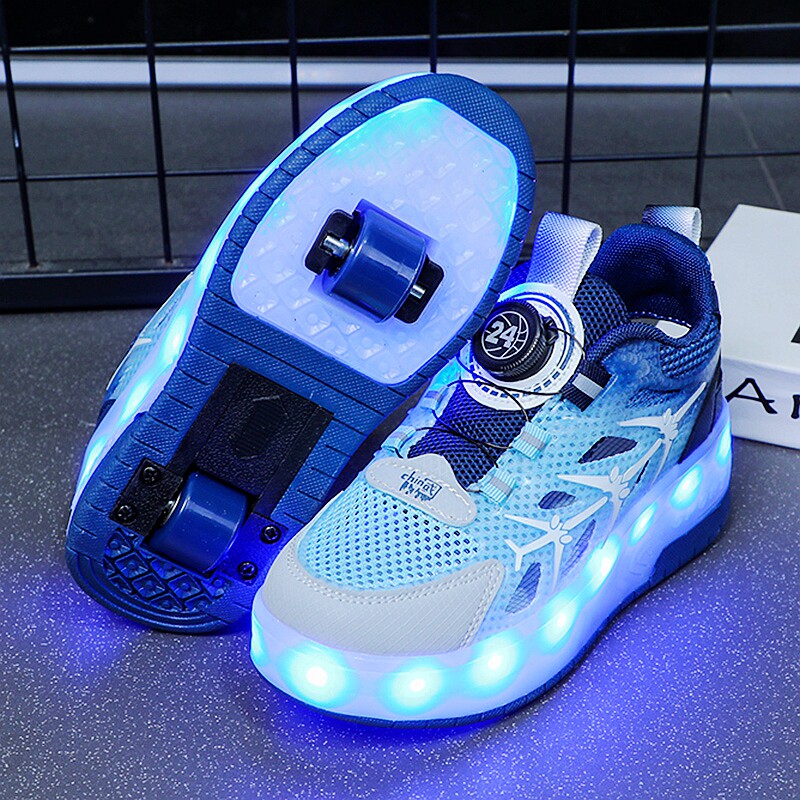 男童暴走鞋夏季网面透气镂空儿童双轮可收溜冰大童发光学生轮滑鞋