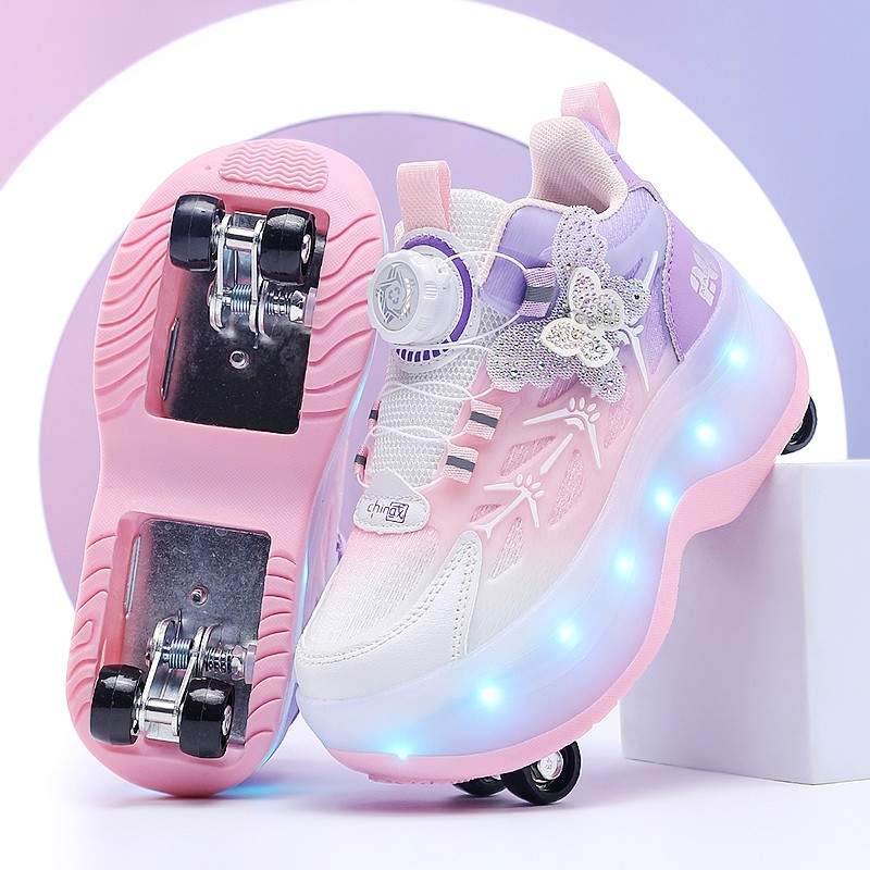 暴走鞋女童隐形四轮一键收缩发光飞行亮灯溜冰鞋儿童暴走轮滑鞋子