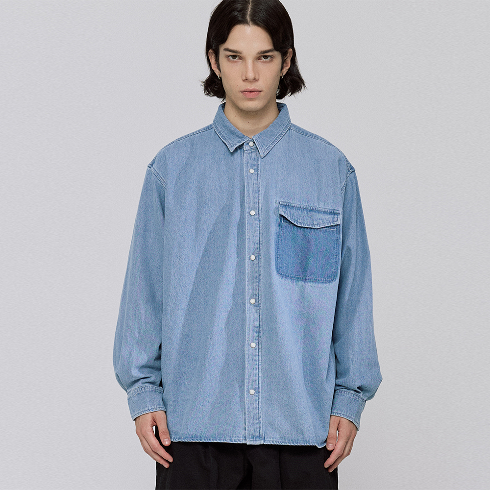 纯棉水洗日系复古落肩牛仔衬衫