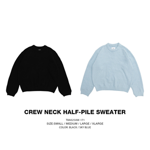 TBALLER 半边绒圆领毛衣男潮牌纯色珊瑚绒boxy软糯情侣 2025新款