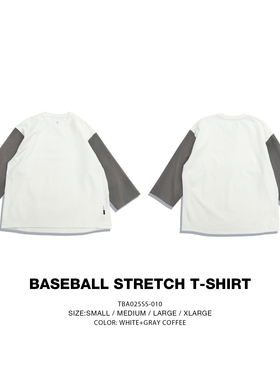 TBALLER2025新款七分袖T恤男潮牌日系美拉德撞色拼接落肩cleanfit