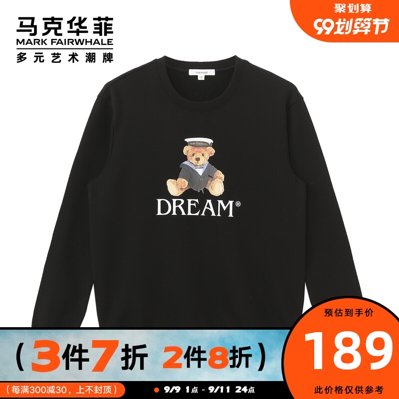 马克华菲2020新款卡通圆领长袖情侣印花卫衣黑色ins上衣