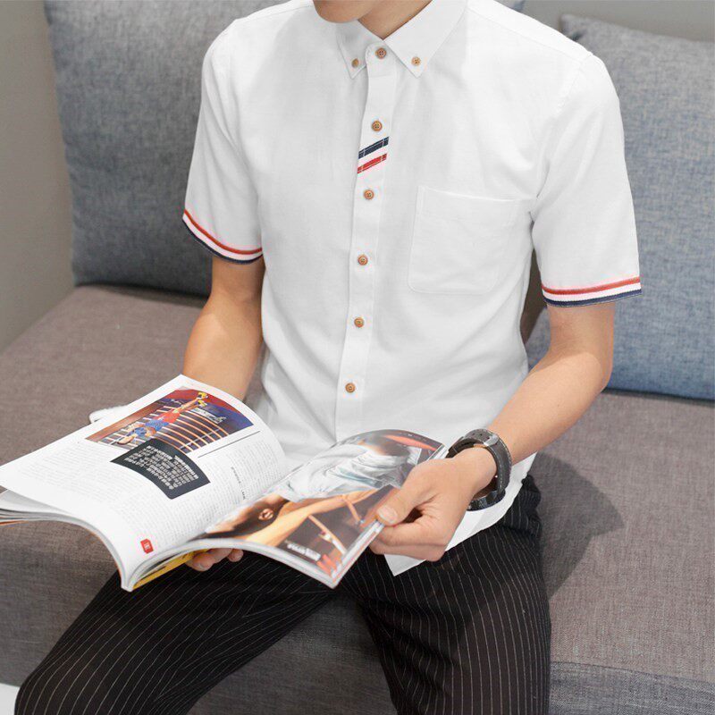 2025新款夏季学生班服 青少年中袖衬衫男短袖修身韩版 潮牌秋薄款