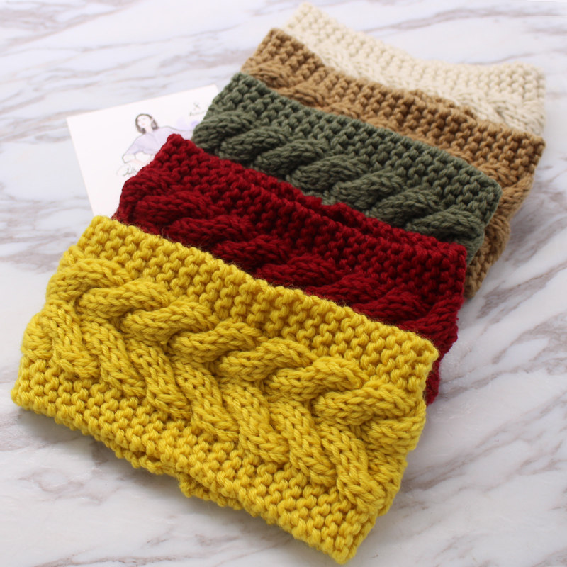 欧美毛线针织麻花发带百搭简约纯色宽边护耳头套秋冬保暖头带女