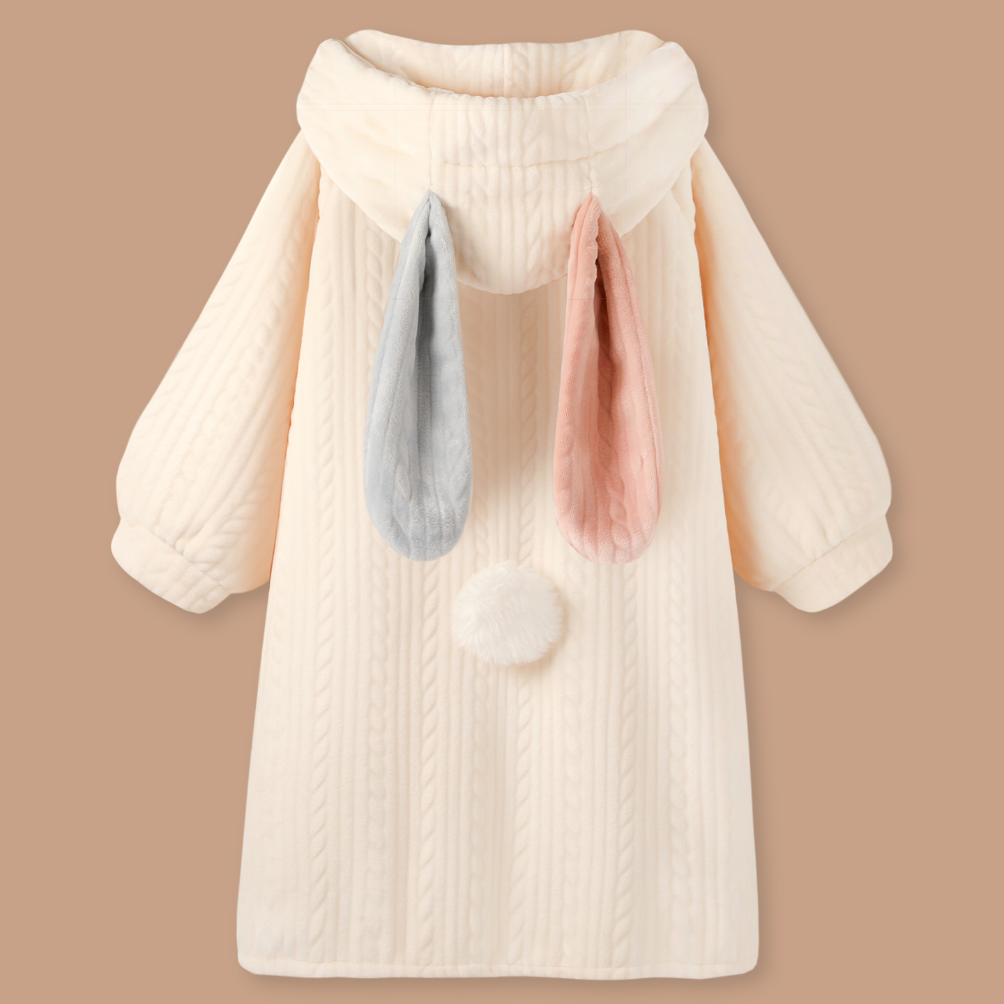 小丑兔兔冬季加厚法兰绒连帽睡袍