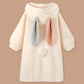 浴袍家居服秋冬睡衣 加厚法兰绒连帽中长款 小丑兔兔 睡袍女冬季