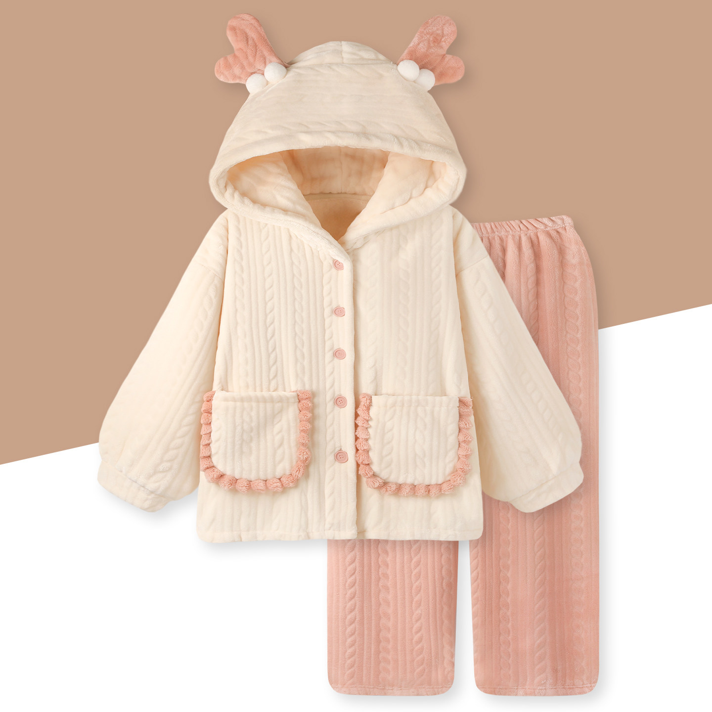 『桃桃小鹿』甜美睡衣女款冬加厚法兰绒保暖长袖高级感家居服套装,女士内衣/男士内衣/家居服,睡衣/家居服套装,淘宝优惠券,粉丝福利购,淘宝优惠卷