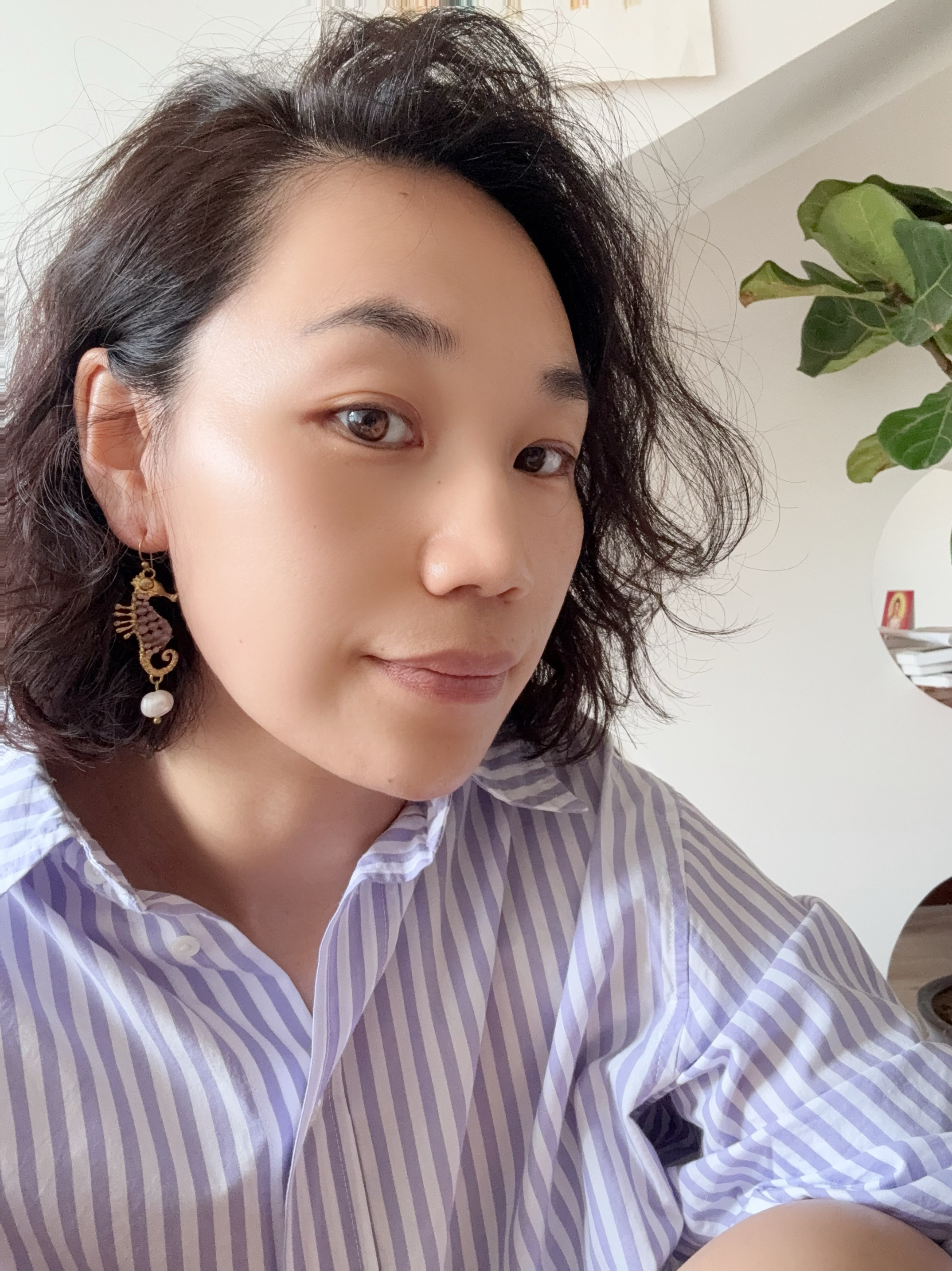 清迈原创设计师黄铜镶嵌紫水晶异形巴洛克珍珠流苏能量提升耳坠