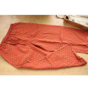 日系复古文艺纯棉纱布料九分家居裤 简约北欧风宽松大直筒睡裤女