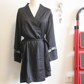 小文艺蕾丝拼接款 春夏季 睡裙 家居睡袍 外贸法单黑色雪纺纱料长袖