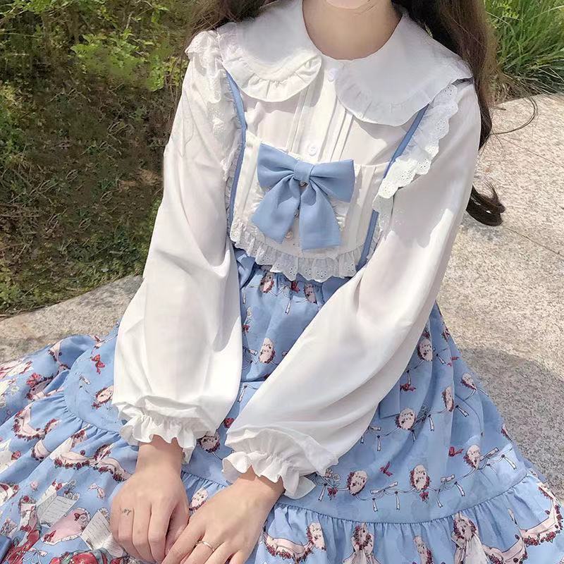 LolitaJK白色娃娃领灯笼袖衬衫