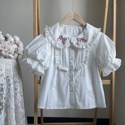 lolita内搭娃娃领短袖衬衫女夏季衬衣上衣日系软妹可爱洛丽塔