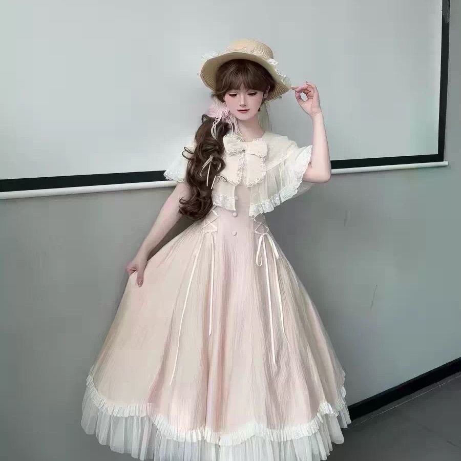 水色风铃美现货原创洛丽塔绝美法式古典温柔风水色芭比公主连衣裙