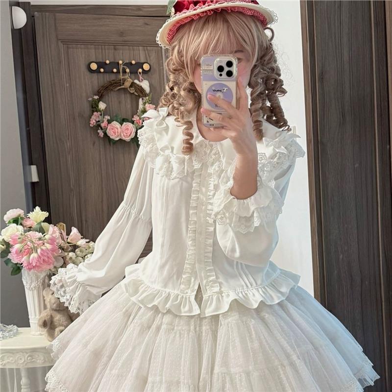 Lolita蝴蝶结蕾丝雪纺长袖衬衫