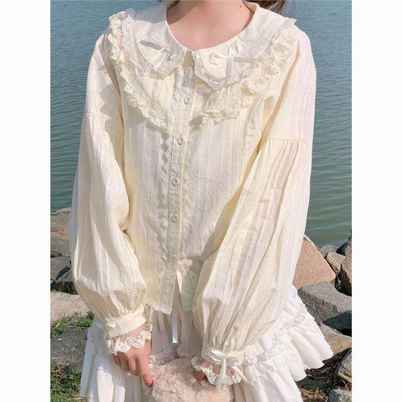 lolita衬衫日系软妹娃娃领短袖长袖洋装内搭泡泡袖上衣女夏洛丽塔