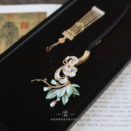 森森的簪丨岫霭 原创非遗缠花檀木发簪 国风中式流苏步摇古法发饰