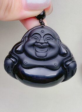 黑曜石吊坠复古大肚弥勒佛